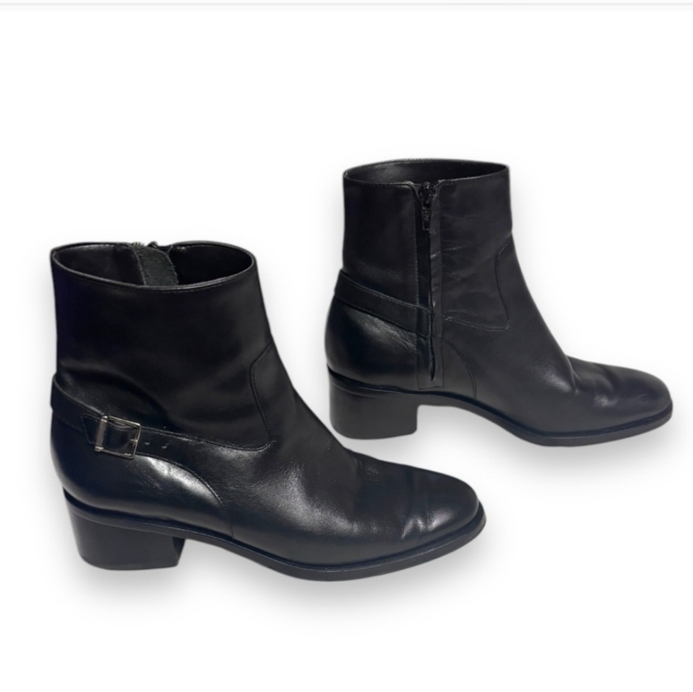 LAUREN RALPH LAUREN Black Burnished Leather Ankle Boot